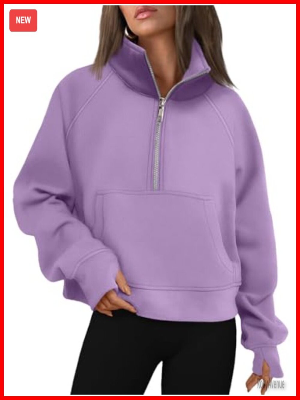 Half Zip Fleece Pullover Sweatshirt Thumb Holes Kangaroo Pocket